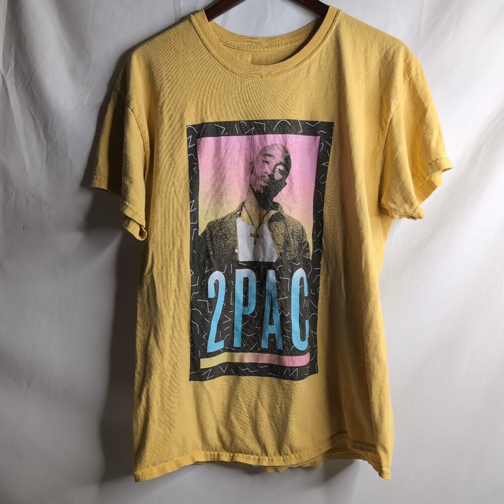 2PAC Official Men's Yellow T-Shirt Graphic Print, Size Large